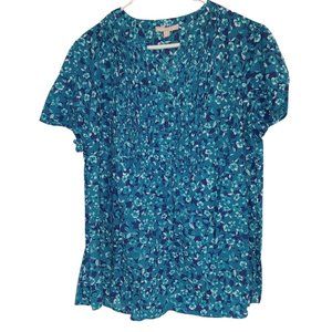 Woman Within Teal Floral Cottagecore Short Sleeve Shirt Size 1X
